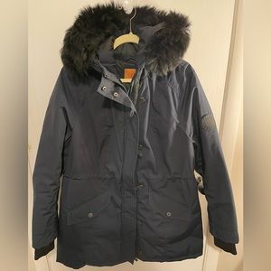 Navy Ugg Winter Coat with Faux Fur Trim Hood